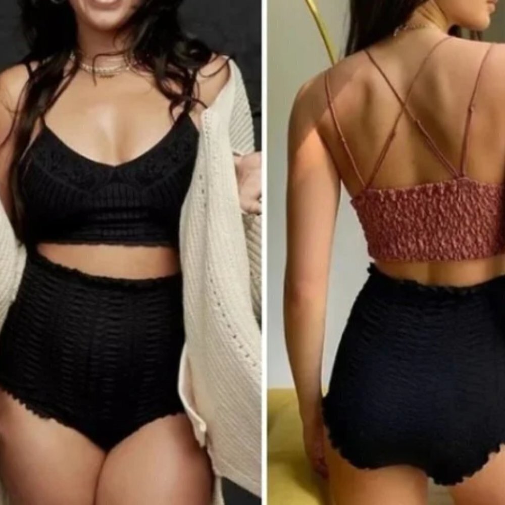 New Free People Ruched Ruffled Shortie black - Picture 1 of 8